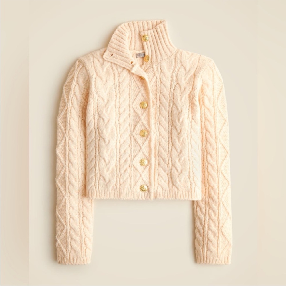 J. Crew Cable-knit turtleneck cardigan in Cream Size Medium NWOT